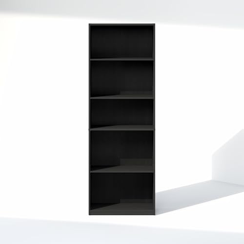 Image of Furinno GEHRY DVD Shelf, 5-Tier CD Rack, Media Shelf with Adjustable Shelves, DVD Storage Cabinets for CD Bluray Game Disc, Easy Assembly, for Living Room, Home Office, Blackwood