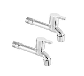 LAYSAN Mark Stainless Steel TAP with Brass Disk Long Body taps for Bathroom taps for Kitchen taps Quarter Turn tap with Foam Flow Chrome Finish (with Wall Flange and Teflon Tape) Set of 2