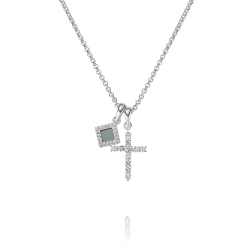 TANAOR Womens Nano Bible Sacred Cross Pendant Necklace (Rhodium plated Stainless Steel)