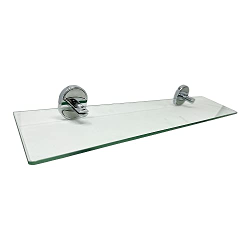 Vetrineinrete® Mensola in vetro lucido trasparente da bagno con reggimensola acciaio cromato fissaggio a parete con viti porta oggetti shampoo sapone C78