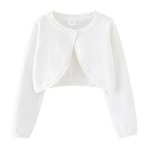 Cardigan Bolero Shrug para Niñas Suéteres de Manga Larga de Algodón de Punto Chal con Un Botón Sudadera Chaqueta Abrigos Vestido Cubrir para Niños 7-8 Años