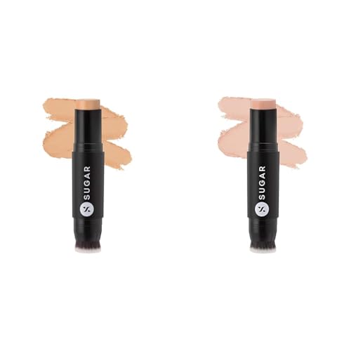 SUGAR Cosmetics Sugar Ace Of Face Foundation Stick With In-Built Brush|Full Coverage Foundation & Sugar Ace Of Matte Face Foundation Stick With In-Built Brush|Lasts 24Hrs For All Skin Type,2 Count