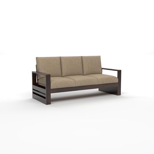 Image of Solid Sheesham Wood 3 Seater Sofa for Living Room | Elegant Wooden Sofa Set 3 Seater for Home & Office Furniture Decor | Stylish 3 Person Sofa (Zack Walnut, 3 Seater)