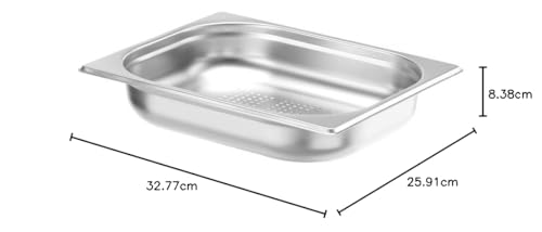 HENDI Gastronormbehälter, perforiert, geeignet für Chafing Dishes, Bain-marie, Backöfen, Kühlschränken, Gefrierschränke, temperaturbeständig von -40° bis 250°C, 4L, GN 1/2, 325x265(H) 65mm, Edelstahl