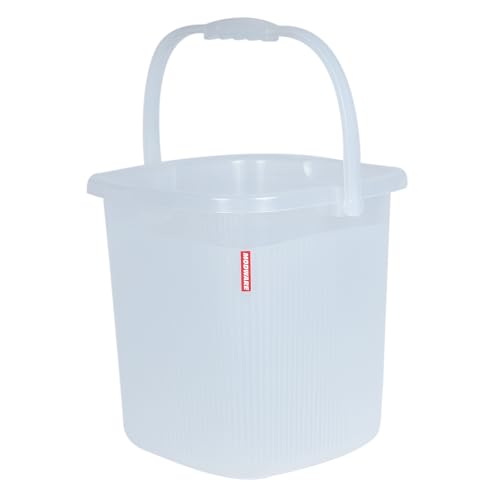 Image of MODWARE Plastic Bucket with Mug Set, 20L Transparent Bucket with 1 Litre Mug, Durable Lightweight Bathroom Set (White, 20L)