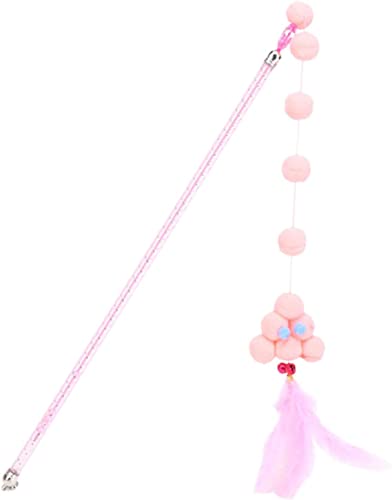 Teaser con piume per gatti con campanella, interattivo, per addestramento e gioco, bacchetta per prendere in giro per gatti al coperto, per esercizi di gattini, rosa chiaro, trattamento intelligente
