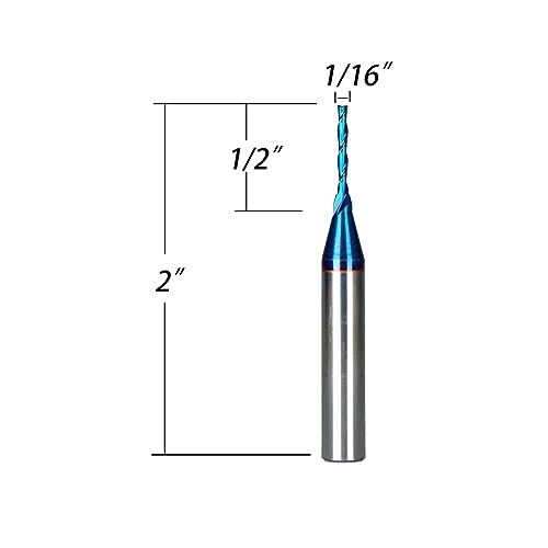 Ruhi U2105A 2 Flute Plunge Up Cut Spiral Router Bit Superun Coated Solid Carbide 1/16" X 1/2" X 1/4" X 2" Shank 1/4" #TOP1