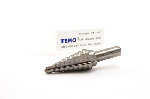 Image of TEMO M35 Cobalt Double Straight Flute Step Drill Unibit, 9 Size 1 /4 Inch To 3 /4 Inch, 3 /8 Inch Shank