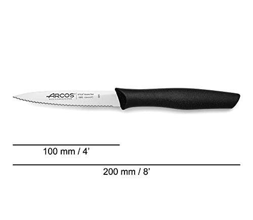 Miniatura 2 de Arcos Serie Nova, Cuchillo Mondador, Hoja Serrada de Acero Inoxidable de 100 mm, Mango de Polipropileno Color Negro (Paquete de 3)