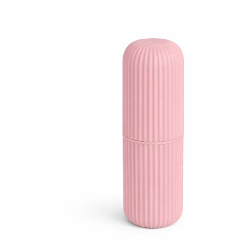 Estojo Porta Escova e Pasta Dental 2 em 1, Design Canelado, Higiênico, Antivazamento para Viagem, Escola, Academia e Trabalho (Rosa)