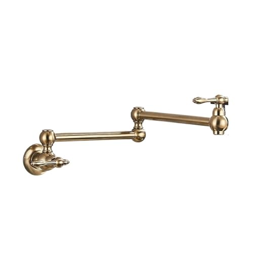 ブラシ仕上げの折りたたみ式キッチン蛇口、シングルコールドシングルホールシンクタップ、回転折りたたみ式吐水口真鍮ポットフィラータップ壁取り付け ホームボートヨットキャンプキャラバン用(Brushed Golden A)