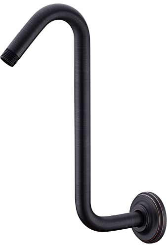 Trustmi Bronze Shower Arm With Flange 12 Inch S-Shaped Overhead Shower Head Extension Neck With 9 Inch High Rise Offset, Oil Rubbed Bronze #TOP8