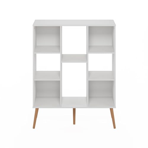 Image of Furinno Claude Mid Century Style Book Shelf, 8-Cube Bookshelf, Cube Storage Organizer Bookcase with Wood Legs, 10.9 x 31.5 x 39.3, for Living Room, Bedroom, Home Office, White