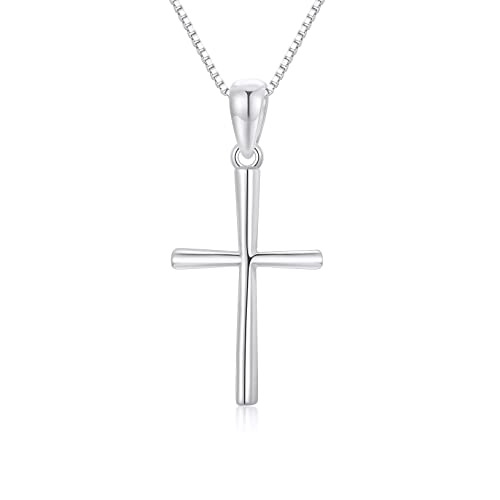 14k Gold Cross Pendant and Box Chain Necklace for Women, Baptism Jewelry Confirmation Gifts for Her, 18 inch