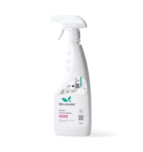 DELAMARK Spray do czyszczenia kuchni, uniwersalny środek czyszczący, silny odtłuszczacz, usuwa tłuszcz i przypalone zabrudzenia, bez agresywnych chemikaliów, Kwiatowy rozkwit, 500 ml