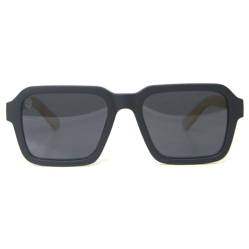 Large square sunglasses with matte black acetate frame and bamboo temples, light and comfortable, with gray polarized lenses, Mondelo Napa Black MafiawooD2
