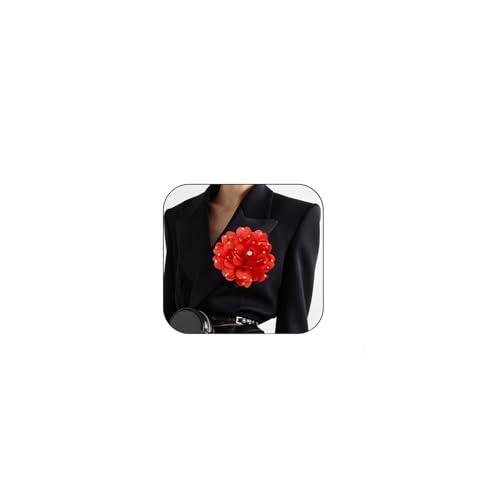 Image of Elegant Large Rose Flower Brooches Lapel Pins Handmade Dainty Satin Fabric Pearl Brooches Big Camellia Flower Brooch Pin for Women Wedding Part Dance Dress Suit Clothes Accessories Prom Jewelry