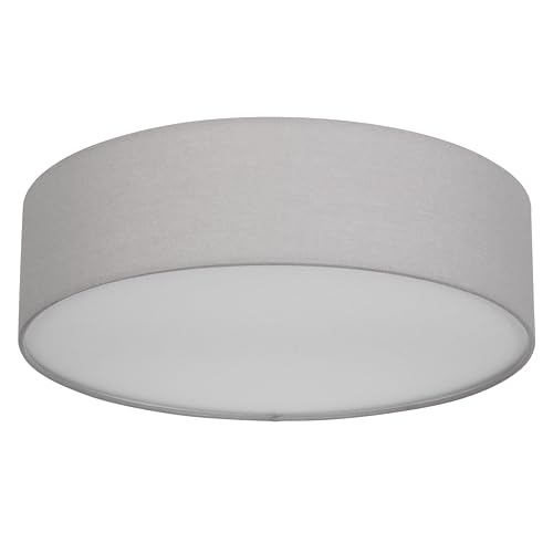 REV Lámpara de techo LED - Lampada da soffitto per cucina, camera da letto e soggiorno, rotonda, 40 cm, con paralume in tessuto in stile vintage, grigia