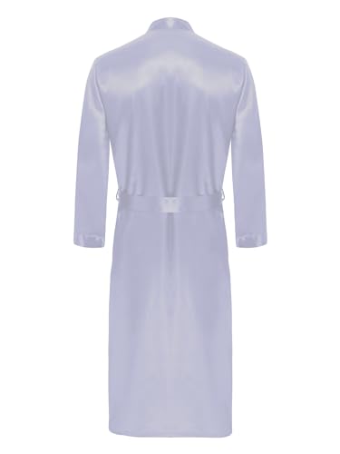 Men's Shiny Satin Robe Long Sleeve Solid Color Silk Kimono Bathrobe with Belt Sleepwear4