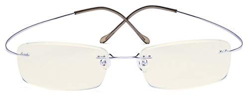Exclusive CessBlu Blue Light Blocking Glasses for Women Men Titanium Rimless Computer Readers Anti UV Rays Bendable (Silver)