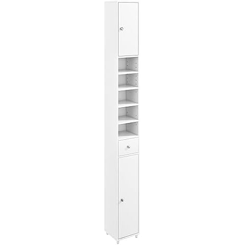 COSTWAY Slim Bathroom Tall Cabinet, Freestanding Storage Cupboard with 2 Doors Cover