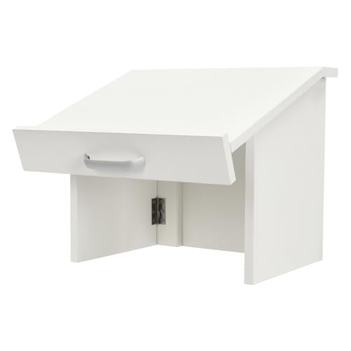 iSamLam Foldable Slanted Tabletop Podium, Wooden Rounded Corners Desktop Lectern, Portable Laptop Book Lecture Stand for Classrooms Seminars Presentation, 14.57 * 10.16 * 12.6 Inches (White)
