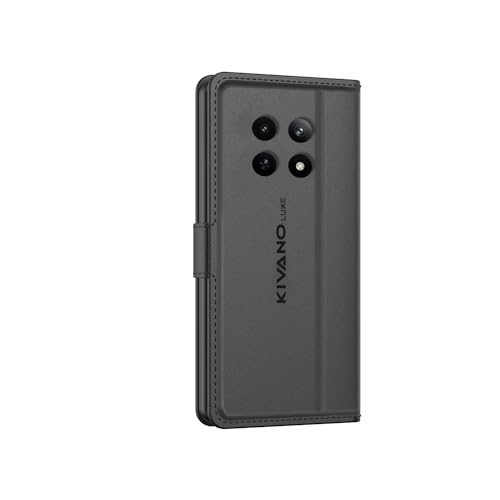 Image of KIVANO LUXE Compatible for Realme 13 5G / Narzo 70X / C65 / 12X / 12 Luxury Handmade Leather Magnetic Flip Folio Case | Card Holder & Kickstand | Slim Protective Cover | Unisex - Black