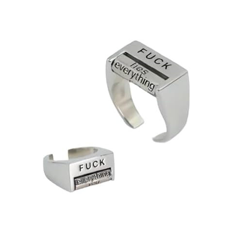 LIU JUN Creative Fuck Rotatable Mood Control Ring For Women Men, Spinner Fidget Engraved You Me Everything Lies Future It Funny Anxiety Statement Gift Jewelry (Silver) Cover