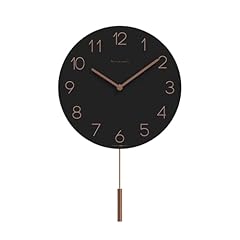 mooas Flatwood Wall Clock Pendulum Black, 12 " Wood Wall Clock Non Ticking Sweep Movement product