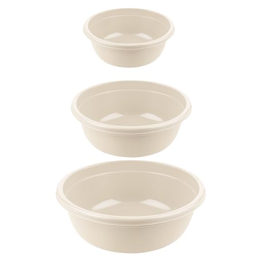 BORNSHINE Set de 3 Palanganas Redondas de Plástico sin BPA – Bacineta de Plástico 5L, 7,5L y 10,5L – Barreños Grandes, Palangana Multiuso para Lavado, Limpieza y Jardín (crema)