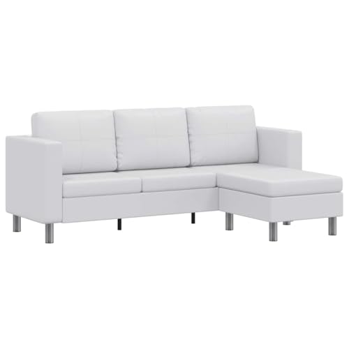 ULUYYUC Canapé d'angle modulable 3 places en cuir synthétique blanc avec méridienne - Montage des deux côtés - Avec coussin de dossier et coussin d'assise...