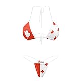 Jekioweii Women's Bikini Set Canada Flag Transparent String Cheeky Swimsuit Push Up Bathing Suit Two Piece Brazilian Micro Thong Bikini Swimwear