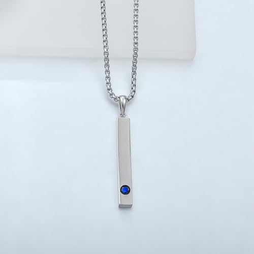 925 Sterling Silver Birthstone Bar Necklace for Womens Mens, 24" Rolo Chain Created Birthstone Jewelry4
