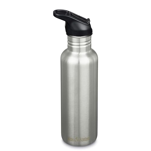 Klean Kanteen Fahrrad Flaschen Classic Narrow (Flip Sport) mit Trinkverschluss aus Edelstahl in der Farbe Brushed Stainless mit einem Volume von 800 ml, 1011192