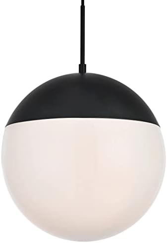 Elegant Lighting Living District Eclipse 1-Light Metal Pendant in Black and White Finish