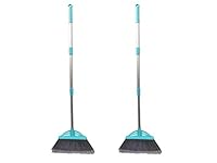 Xifando Three-Section Telescopic Aluminum Alloy Rod Long-Handled Broom for Housekeeping Garden Camping Outdoor&Indoor, 2 PCS Light Blue