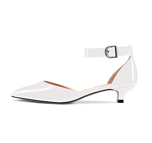 Image of Aachcol Women Kitten Low Heel Ankle Strap Pumps Pointed Toe Sandals Dress Shoes Party Office Wedding 1.5 Inch