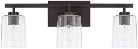 HomePlace Lighting 128531BZ-449 Greyson Urban/Industrial Clear Seeded Glass Bathroom Vanity Wall Light, 3-Light 300 Total Watts, 9" H x 25" W, Bronze
