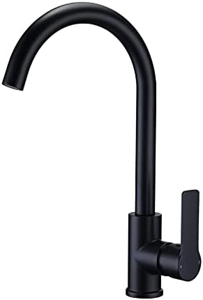 Mighbow Black Kitchen Taps Single Lever Kitchen Sink Taps Mixer Monobloc BauEdge Flat Handle Matt Black Kitchen Mixer Tap 360° Swivel Air-in Aerator Kitchen Faucets