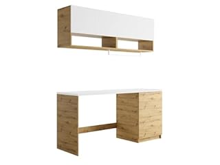 Vente-unique - Meubles de buanderie pour Machine à Laver avec Plan de Travail - L182 cm - Blanc et Naturel Clair - NATAJI