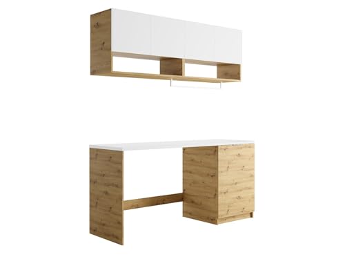 Vente-unique - Meubles de buanderie pour Machine à Laver avec Plan de Travail - L182 cm - Blanc et Naturel Clair - NATAJI