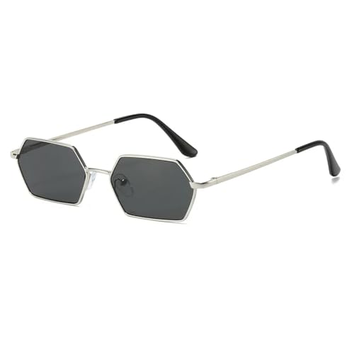 Lunettes de soleil polygone punk en alliage argenté pour un style urbain audacieux