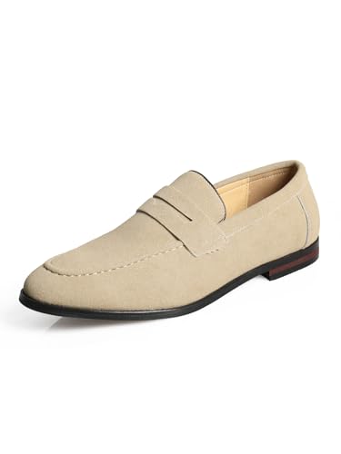 Santimon Penny Loafers for Men, PU Velvet Leather, Moc Toe, Slip-On Dress Casual Office Shoes