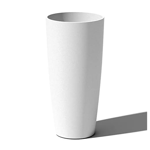 Veradek Vega Round Tall Planter Pots for Indoor/Outdoor Use | Made from Plastic - Concrete Mix with Drainage Holes | Perfect for Small to Large Succulent Plants, Flowers, Modern Interior Plants