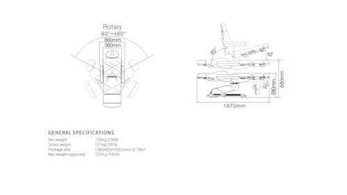 Silver Fox - Facial Chair for Esthetician, Electric Spa Treatment Chair with 4 Motors, Professional Beauty Bed, Adjustable Salon Treatment Table with 240° Rotation - 2246EB, Black