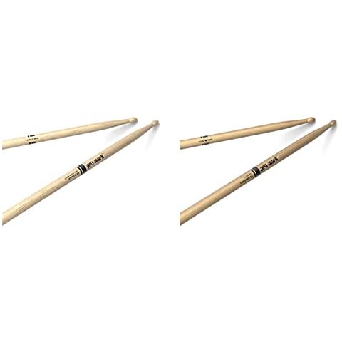 Promark PW5BW Japanese Shira Kashi White Oak Wood Tip Drumsticks, 5B & Pro Mark TX5BW American Hickory 5B Wood Tip Drumsticks Cover