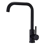 Kitchen Sink Mixer Tap Monobloc Matte Black Kitchen Mixer Faucet 1 Hole with 360 Swivel Spout, Single Lever Rectangle Mono Bar Taps, L Shaped