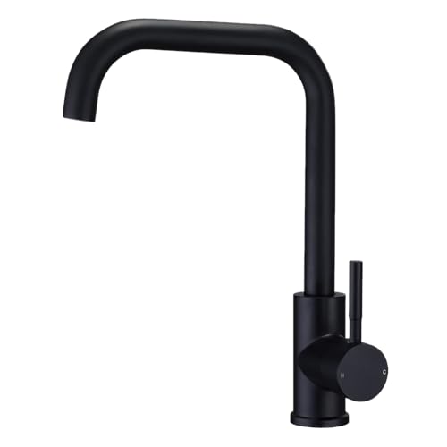 Kitchen Sink Mixer Tap Monobloc Matte Black Kitchen Mixer Faucet 1 Hole with 360 Swivel Spout, Single Lever Rectangle Mono Bar Taps, L Shaped