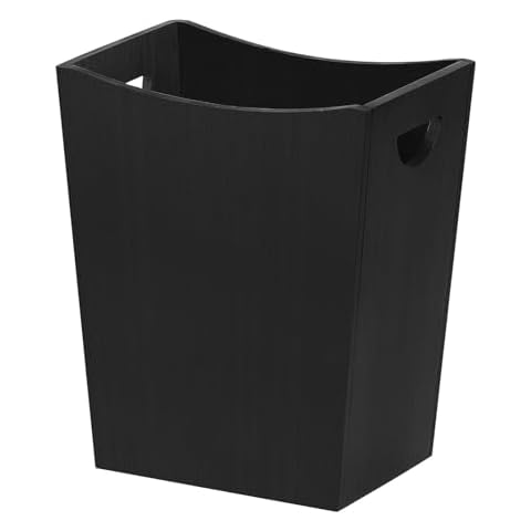 SEHERTIWY Wood Trash Can, Farmhouse Wastebasket Bin for Bathroom, Office, Bedroom, Living Room, Small Square Rustic Garbage Container (Wood-Black) Cover