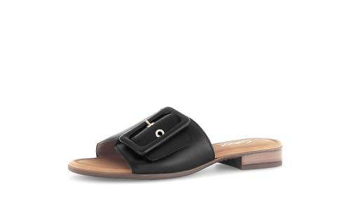 Gabor Damen Pantoletten, Frauen Slipper,Moderate Mehrweite (G),Backless Slipper,Mules,Gartenschuhe,Sommerschuhe,schwarz (Gold),41 EU / 7.5 UK